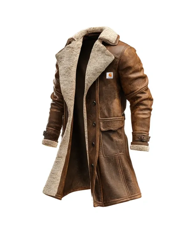 Carhartt Men’s Vintage Brown Leather Jacket with Faux Fur Lining